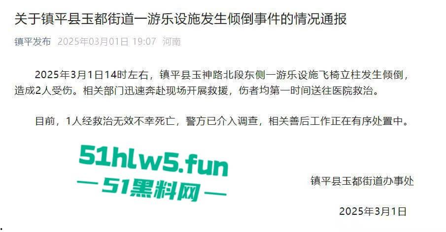 河南镇平庙会游乐设施发生故障致一家三口瞬间高空坠落,一死两伤现场惨不忍睹。-7